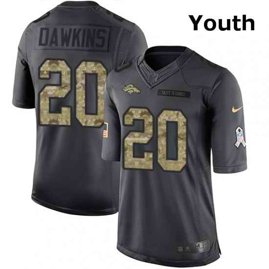 Youth Nike Denver Broncos 20 Brian Dawkins Limited Black 2016 Salute to Service NFL Jersey